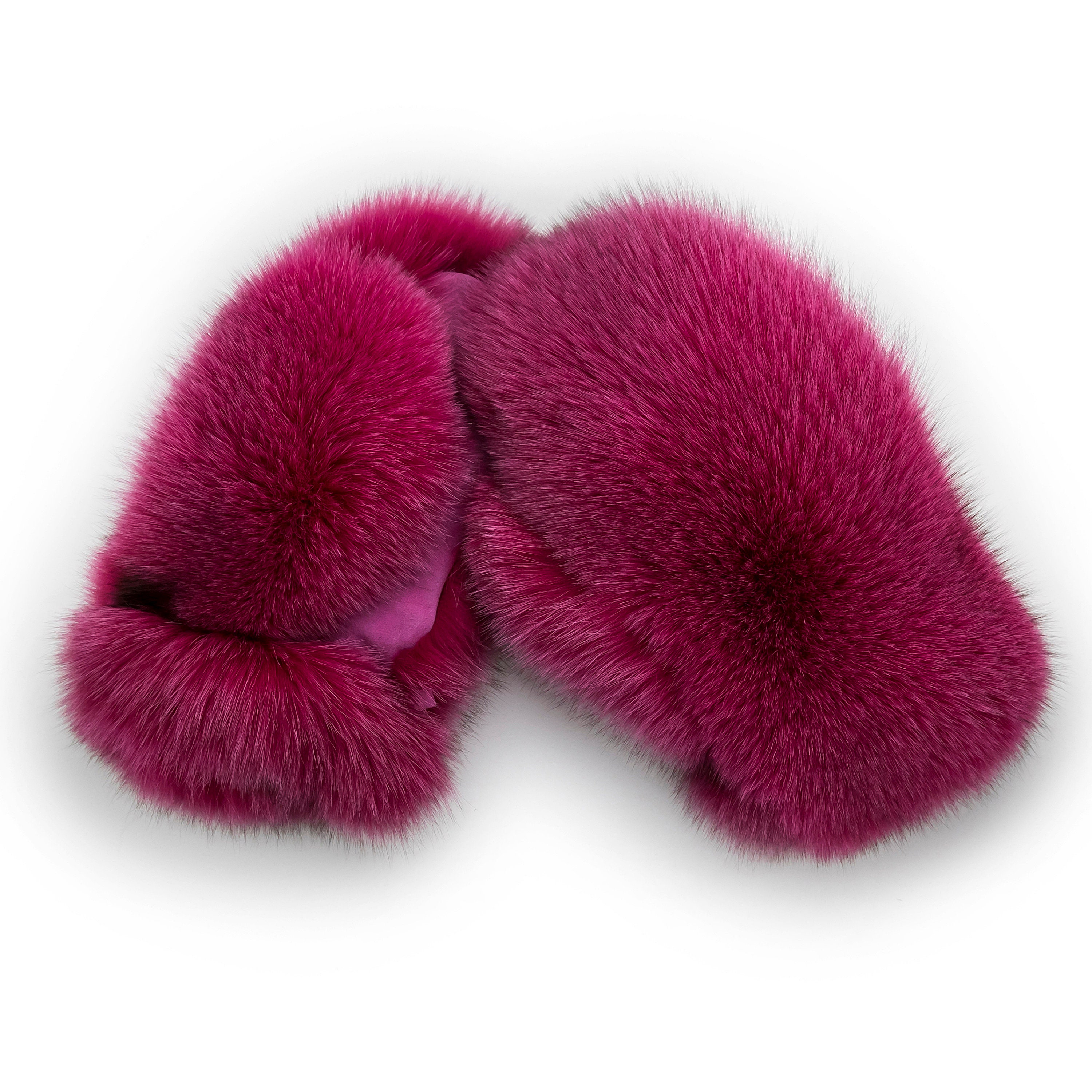 Raspberry Pink Fox Fur Mittens With Pink Suede Saga Furs for