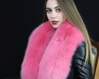 Bright Pink Arctic Fox Fur Collar 50' (130cm) Saga Furs