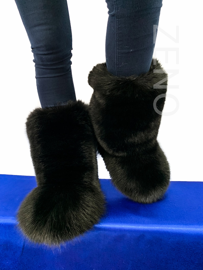 Double-sided Fox Fur Boots for Outdoor Big Foot Boots Jet - Etsy