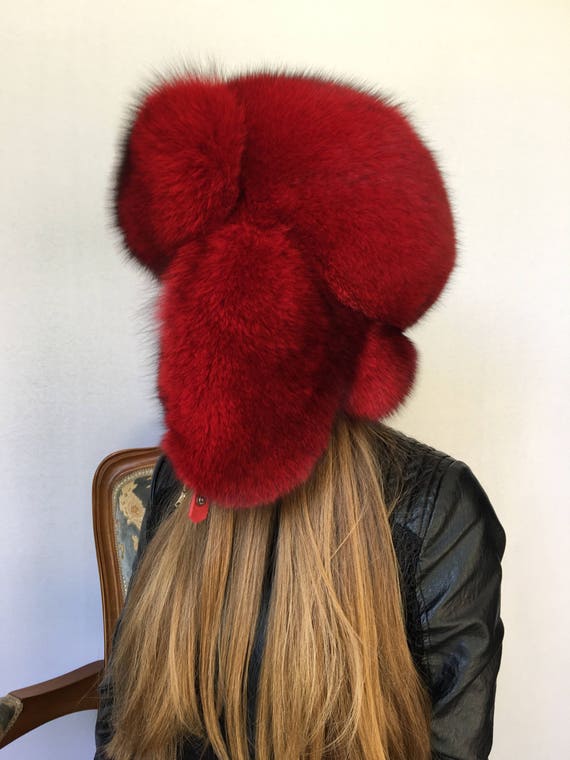 Fox Fur Hat Adjustable Saga Furs Red 