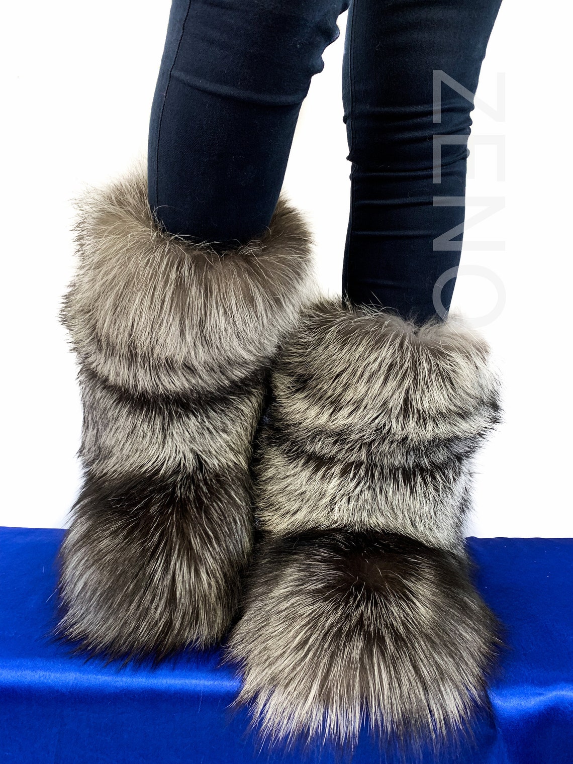 Double-Sided Silver Fox Fur Boots For Outdoor Arctic Boots | Etsy