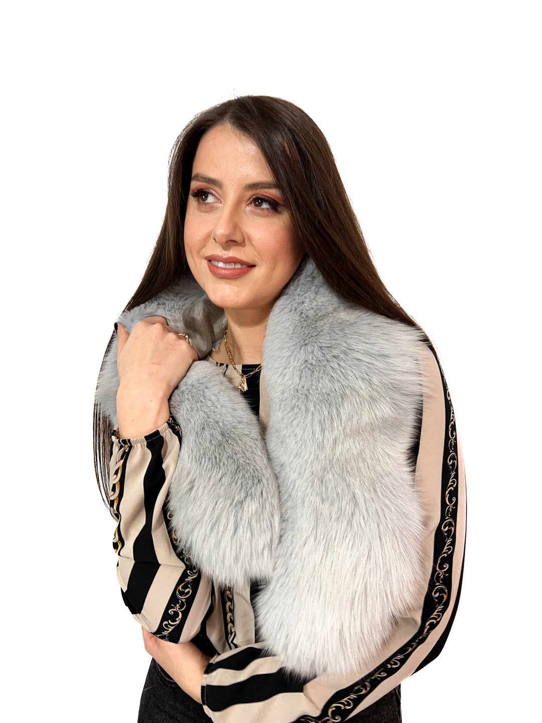 Arctic Fox Fur Collar 40' 100cm Saga Furs Natural Fur Scarf Dyed Light