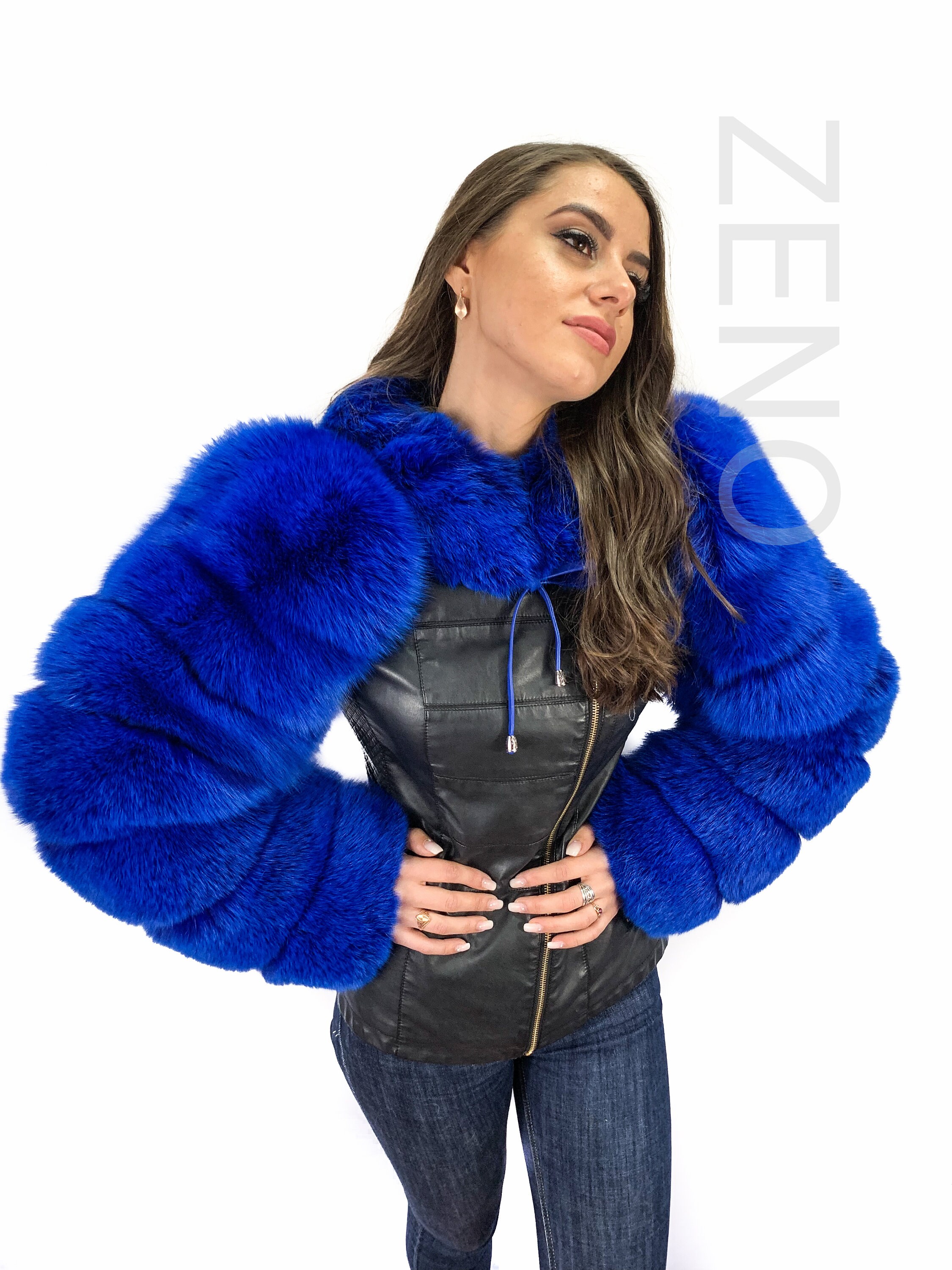 Blue Fox Fur Arm Sleeves With Scarf to Keep Them in Place Etsy