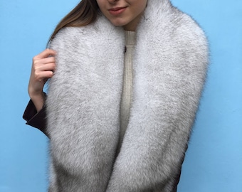 Finland Fox Fur Stole 70' (180cm) Saga Furs Royal Boa Collar Natural White Black Tips