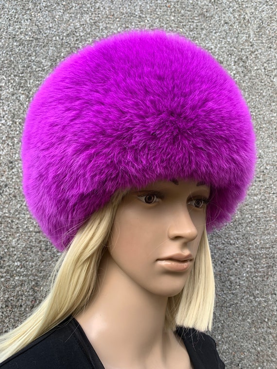Black Saga Fox Fur Hat Adjustable All Fur Round Hat 