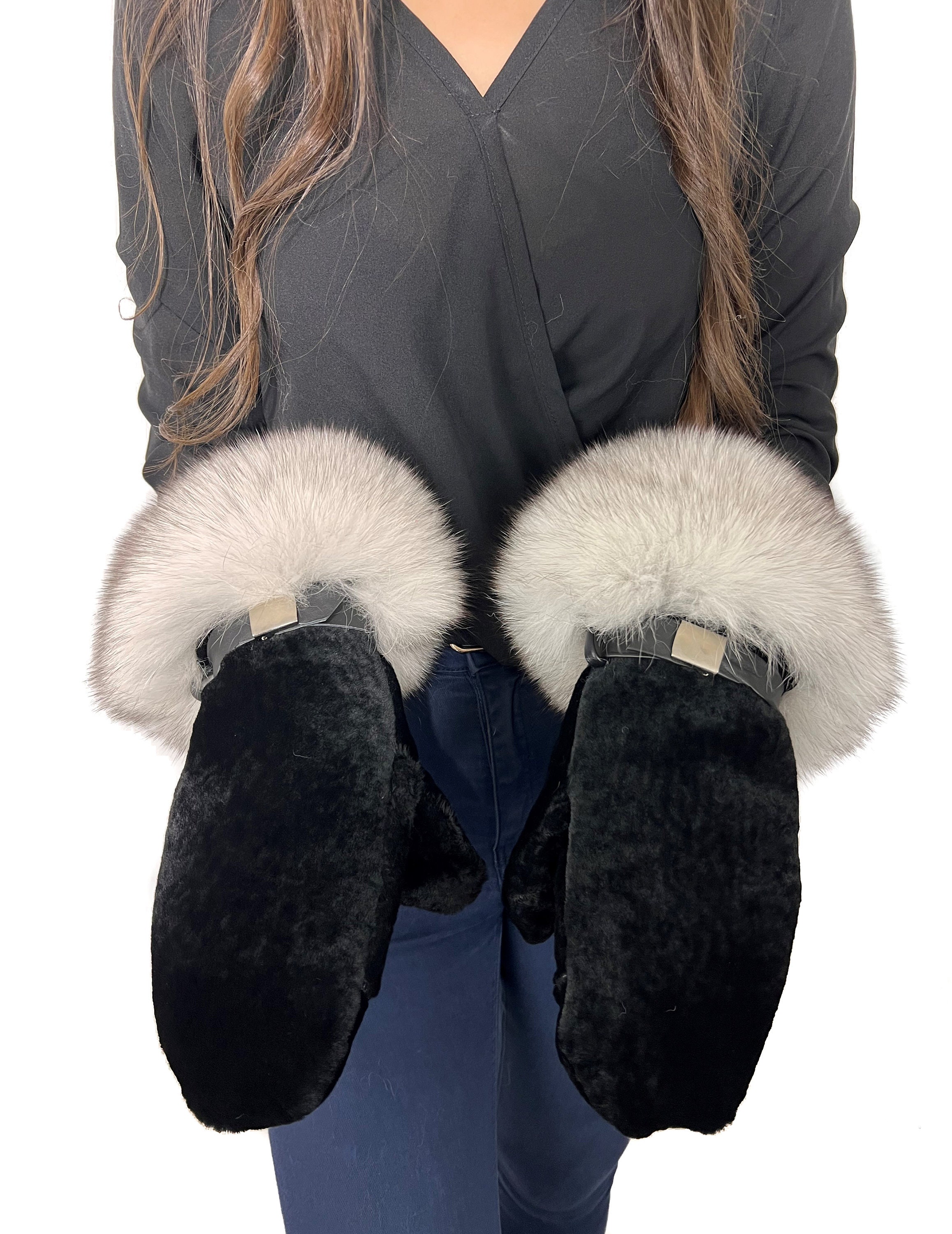 Fox Fur Mittens With Sheared Beaver on Palm Saga Furs Natural White Fox and  Beaver Gloves 