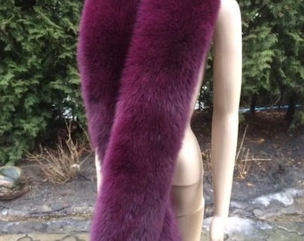 Finn Fox Fur Boa Saga Furs Royal Purple Collar 78' Inches (200cm) Round Fur Boa - No lining - All Fur