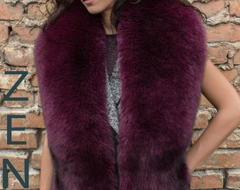 Fox Fur Stole Saga Furs Royal Purple Collar 75' Inches (190cm)