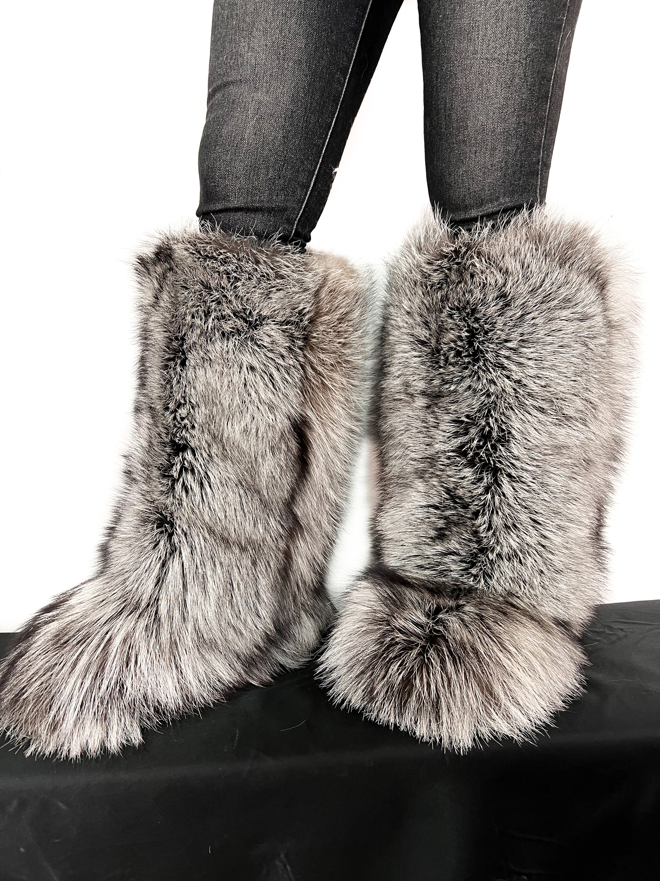 Double-sided Silver Fox Fur Boots for Outdoor Knee High Natural Colors Fur  Inside & Outside Saga Furs Shoes - Etsy | Stiefel