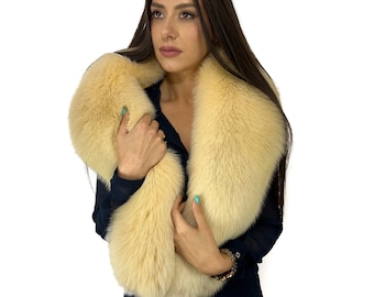 Arctic Fox Fur Stole 55' Saga Furs Collar Light Peach Color Fur Boa Big Collar