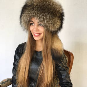 Accessoires Hoeden & petten Wintermutsen Bontmutsen Glacier Wear Natural Raccoon Fur Russian Trooper Hat-hts1141 