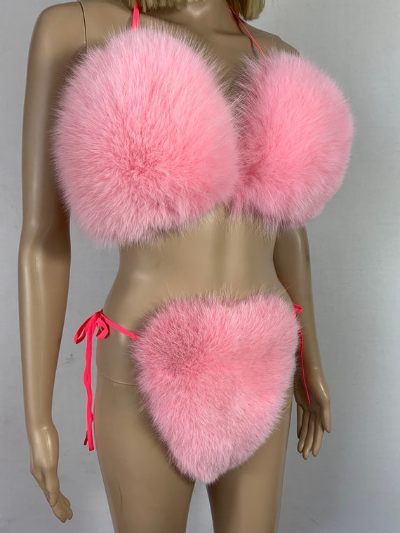 Arctic Fox Fur Bikini Double Sided Fur Adjustable Strings Fits All
