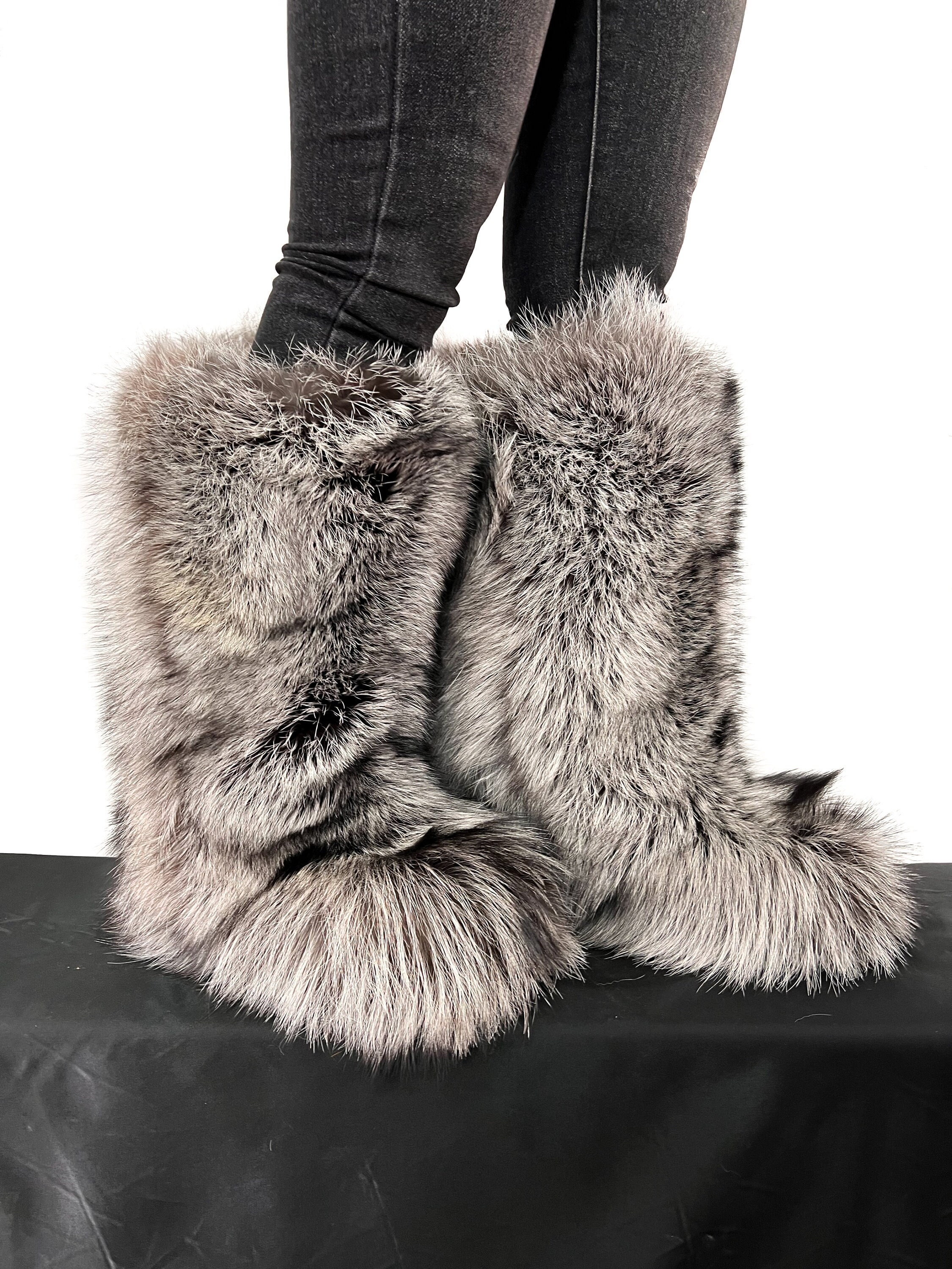 Double-sided Silver Fox Fur Boots for Outdoor Knee High Natural Colors Fur  Inside & Outside Saga Furs Shoes - Etsy