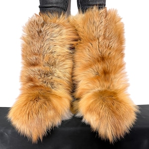 Double-Sided Gold Fox Fur Boots For Indoor & Outdoor Knee High Natural Colors Fur Inside And Outside Saga Furs Shoes image 2