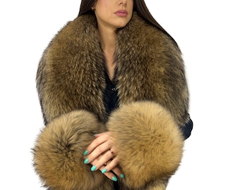 Raccoon Fur Stole 70' (180cm) + Transforming Tails - Wristbands - Headband Saga Furs Big And Wide Boa