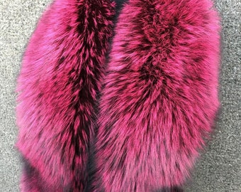 Silver Fox Fur Collar 55' (140cm) Saga Furs Boa Royal Stole Dark Pink Color