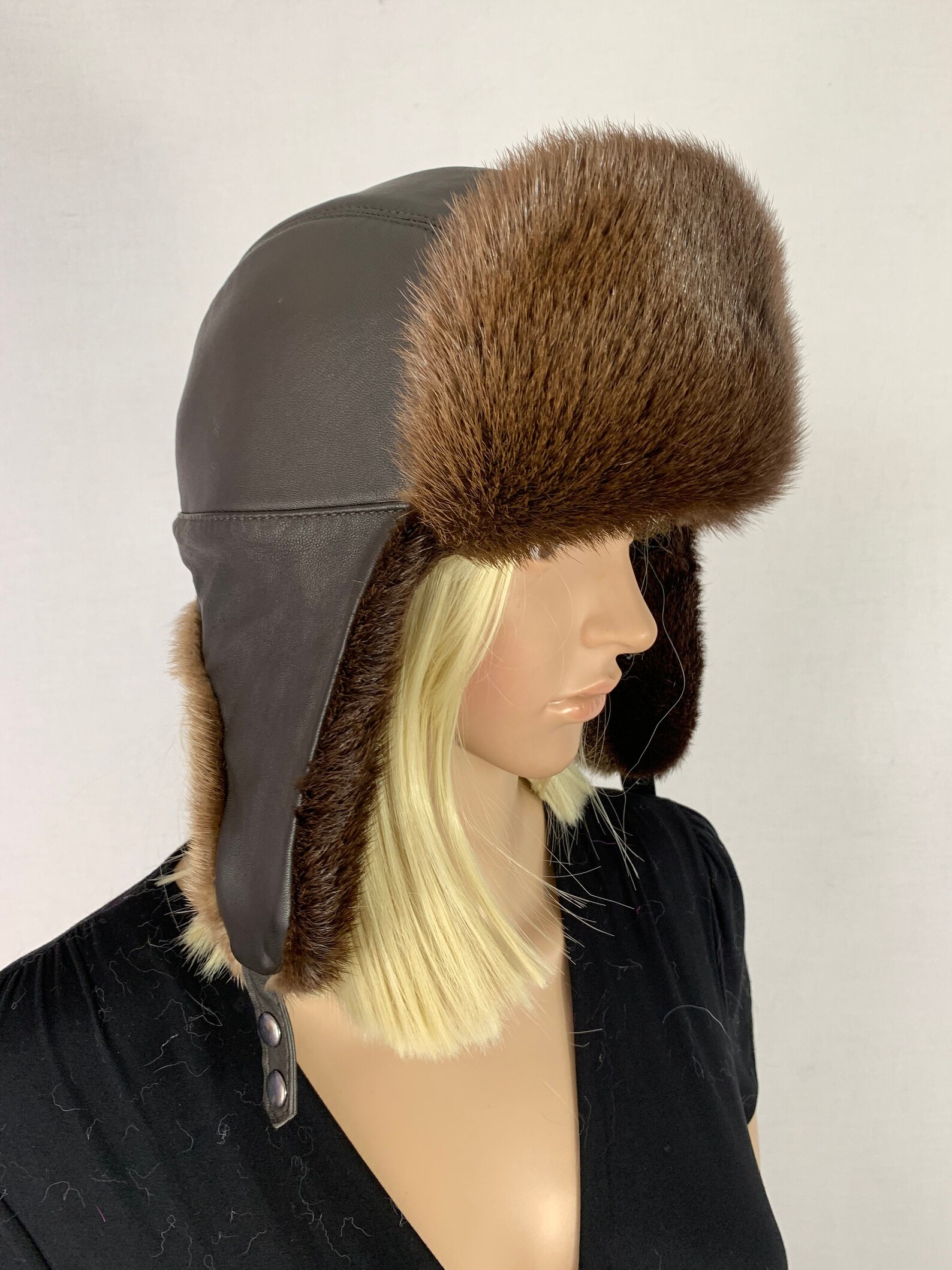 Beaver Fur Hat With Leather Saga Furs Trapper Hat Fur Aviator | Etsy