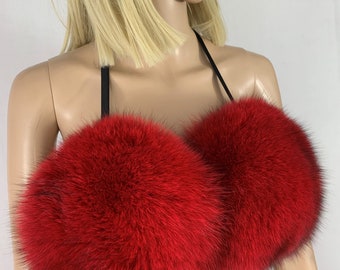Real Whole Fox Fur Bikini Bra Sets Exotic Sexy Underwear Detachable fox fur
