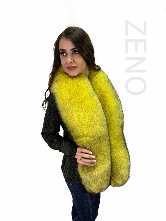 Finland Fox Fur Shawl 47 Inch. (120cm) Black Fox Fur Boa Stole Collar 