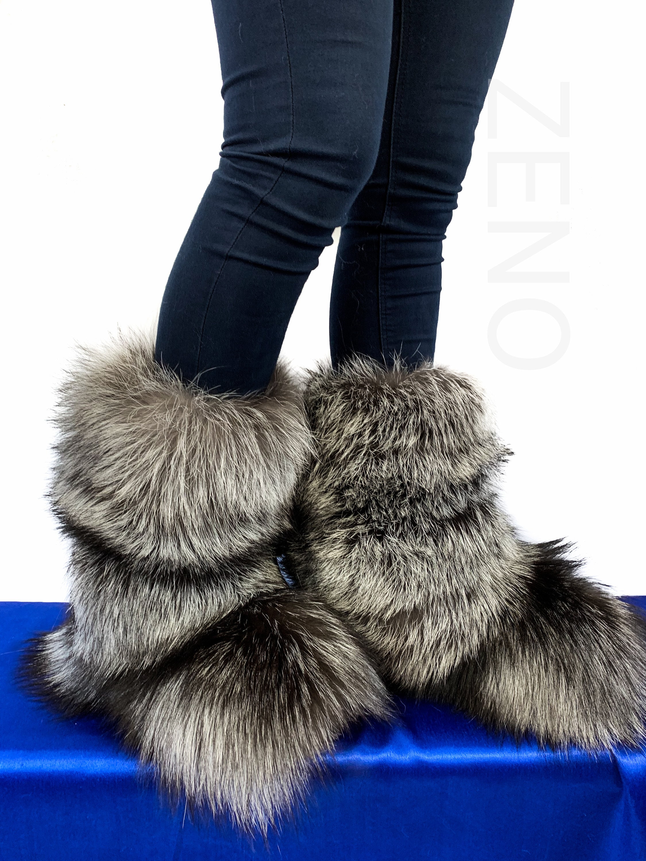 Double-sided Silver Fox Fur Boots for Outdoor Arctic Boots