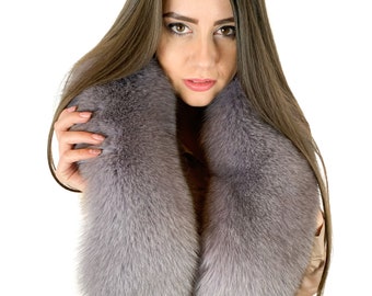 Fox Fur Stole 47' (120cm) Saga Furs Wrap Gris Fourrure Boa Big Scarf