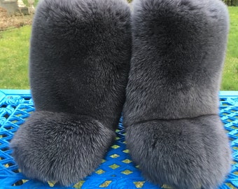 Double-Sided Fox Fur Boots For Outdoor Arctic Boots Gray Color Fur Shoes Fur Lining