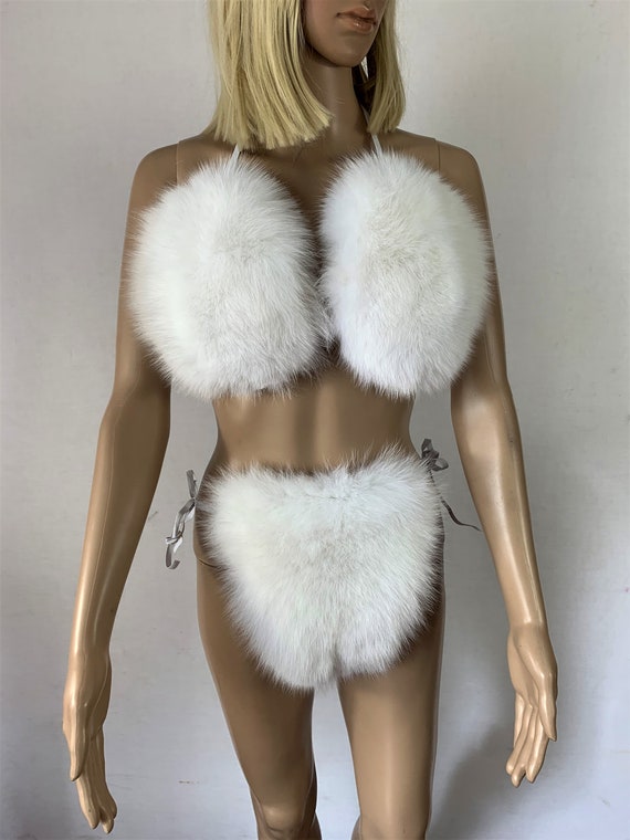 Arctic Fox Fur Bikini Double Sided Fur Two Pieces Bikini Fur Top
