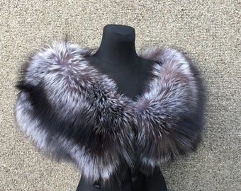 Silver Fox Fur Shawl 47' (120cm) Extra Wide Collar Saga Furs Royal Wrap