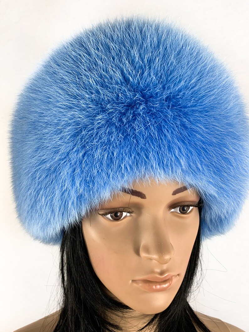 Arctic Fox Fur Hat Saga Furs Full Round Hat in Light Blue Color