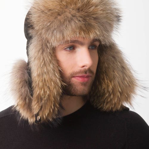 Glacier Wear Natural Raccoon Fur Russian Trooper Hat-hts1141 Accessoires Hoeden & petten Wintermutsen Bontmutsen 