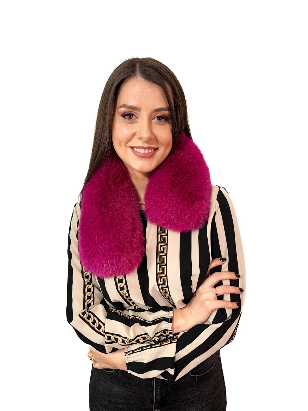 Arctic Fox Fur Scarf 24' 60cm Saga Furs Natural Fur Collar Dyed Purple
