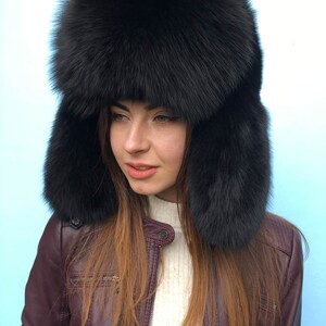 Black Fox Fur Full Ushanka Hat Adjustable Saga Furs Hat - Etsy