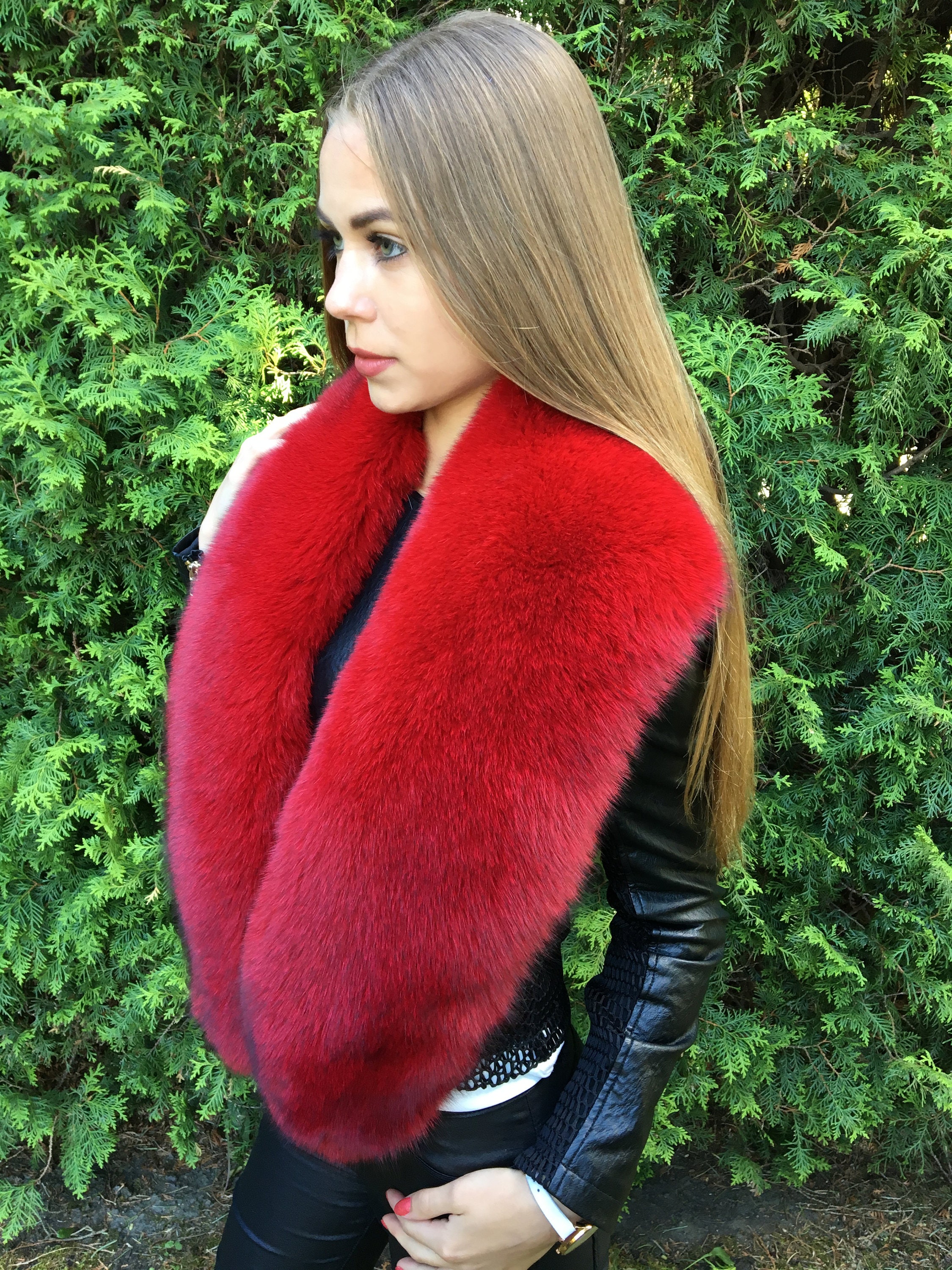 Saga Fox Fur Stole 60\' 150cm Red Color Fox Collar Natural Fur - Etsy