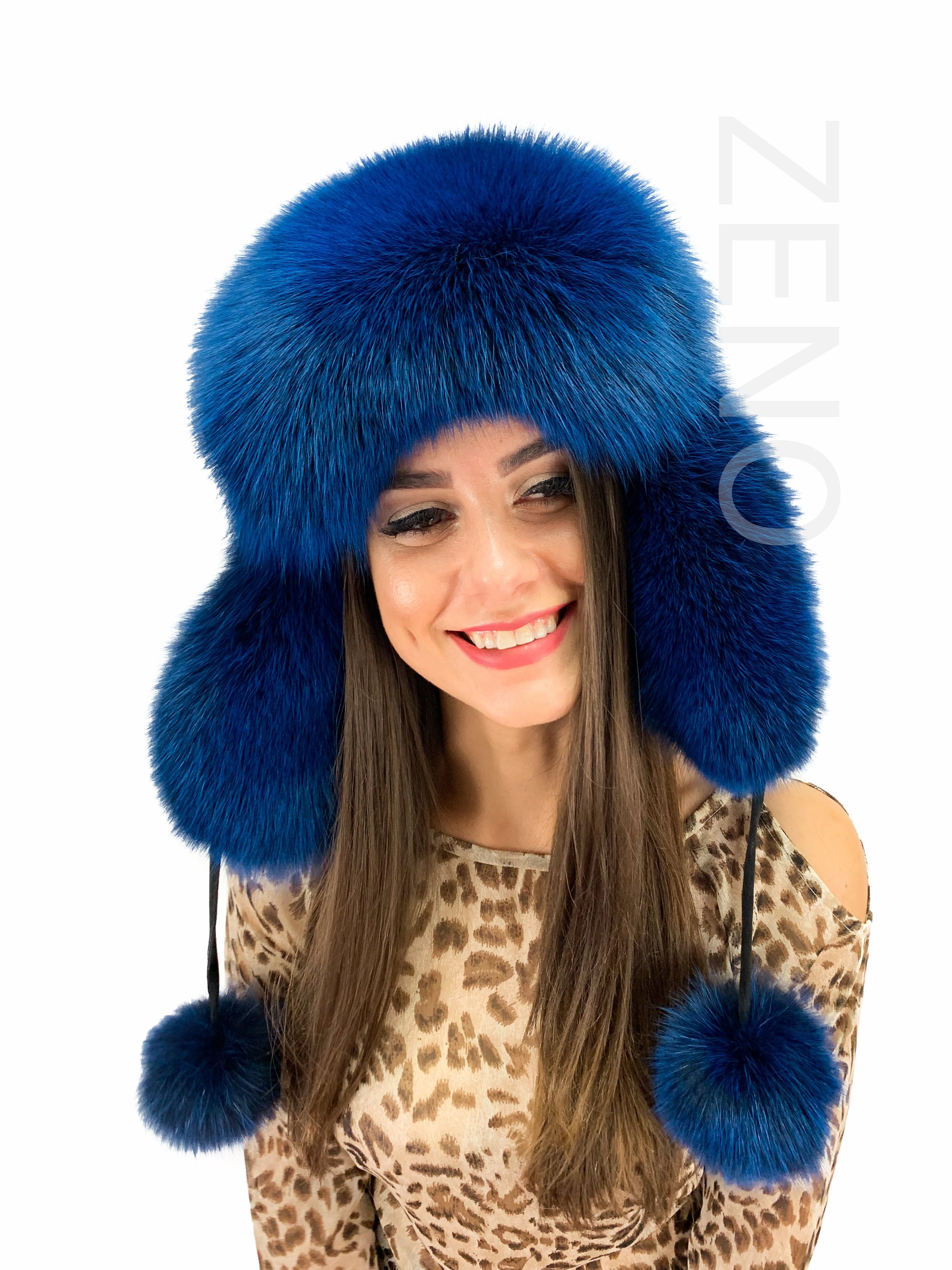 Blue Fox Fur Hat Suede Top Saga Furs 