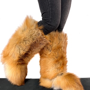 Double-Sided Gold Fox Fur Boots For Indoor & Outdoor Knee High Natural Colors Fur Inside And Outside Saga Furs Shoes image 3