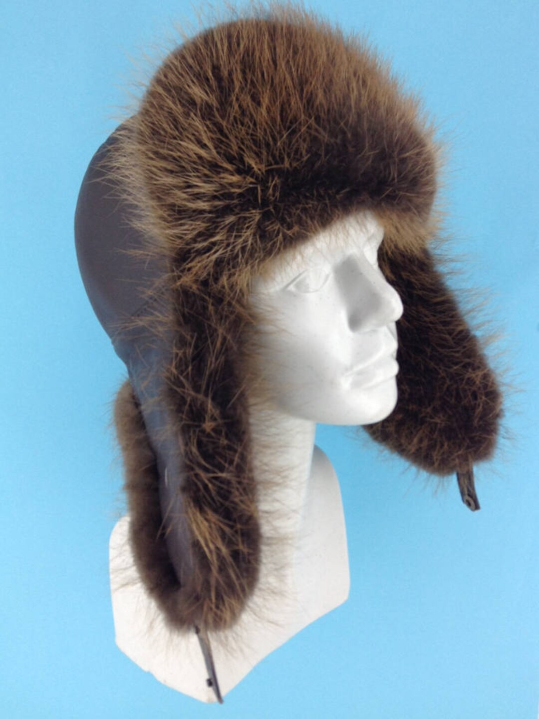 Beaver Fur Trapper Hat With Leahter for a Men's 22.5 23' Inch - Etsy