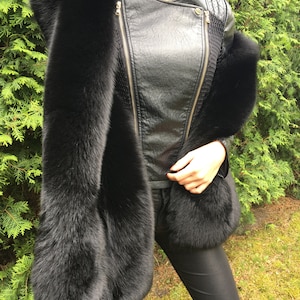 Double-Sided Black Fox Fur Stole 70' And Full Fur Hat Set Saga Furs 画像 4