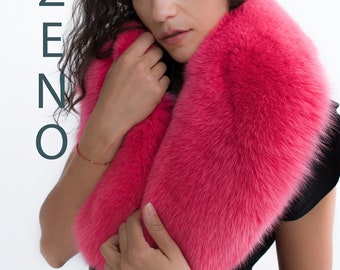 Fox Fur Collar Saga Furs Big Scarf 51' pouces (130cm) Étole Rose Foncé