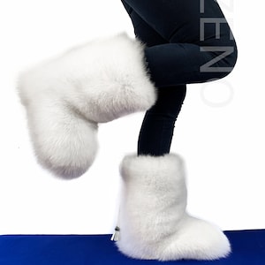 Double-sided Arctic Fox Fur Boots for Outdoor Arctic Boots Pure White ...