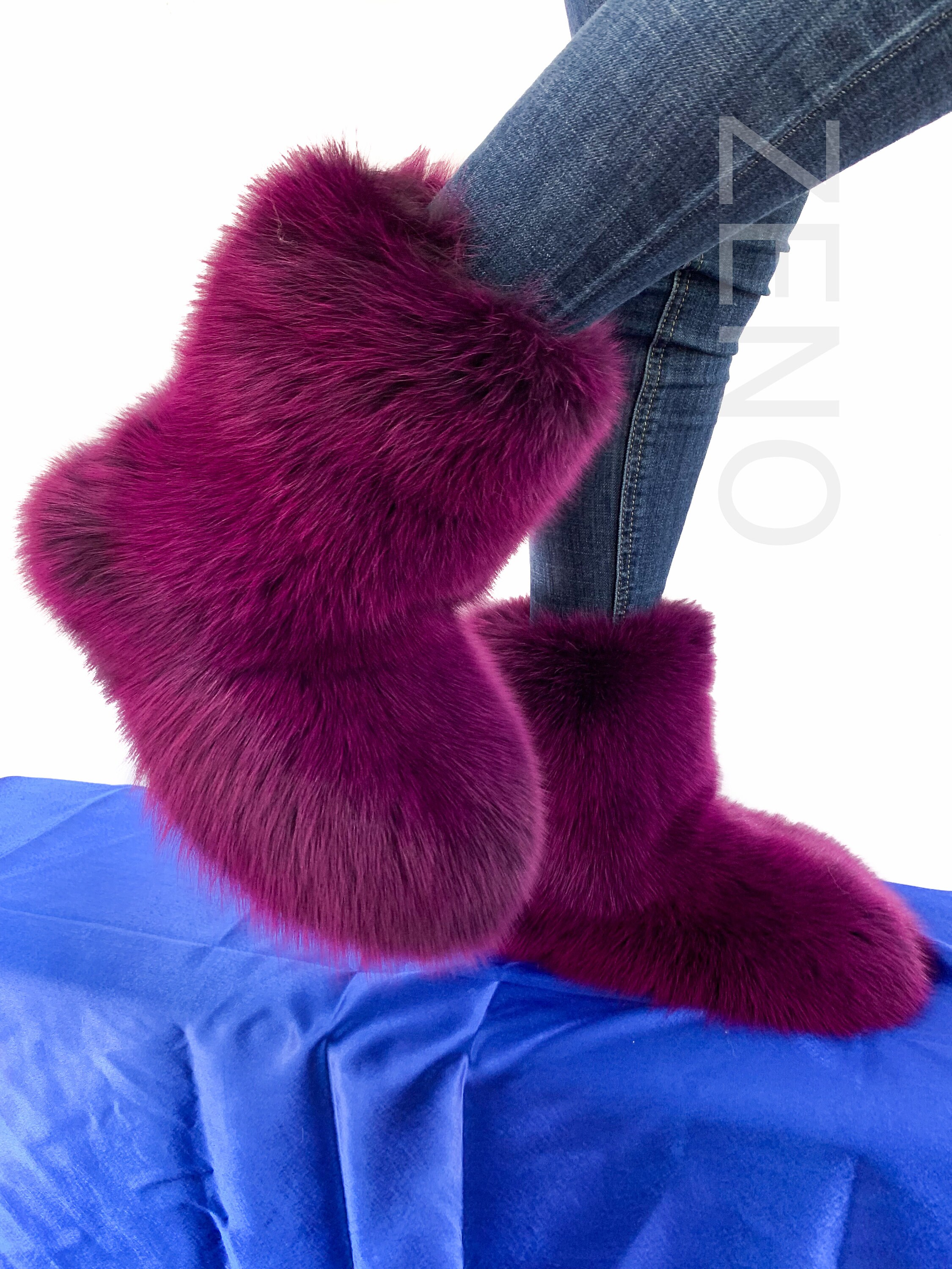 colorful fur boots
