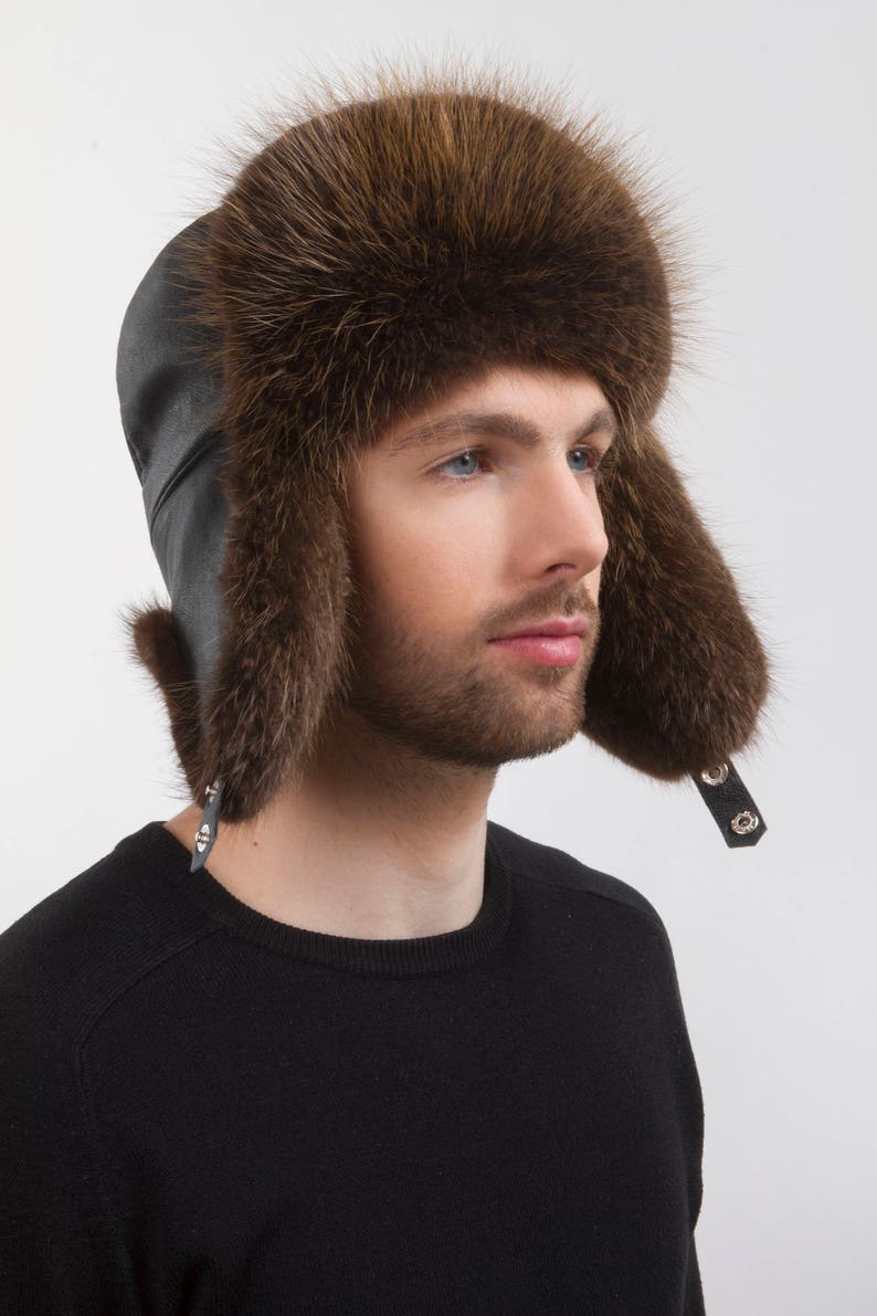Beaver Fur Trapper Hat With Leahter for a Men's 22.5 Etsy UK