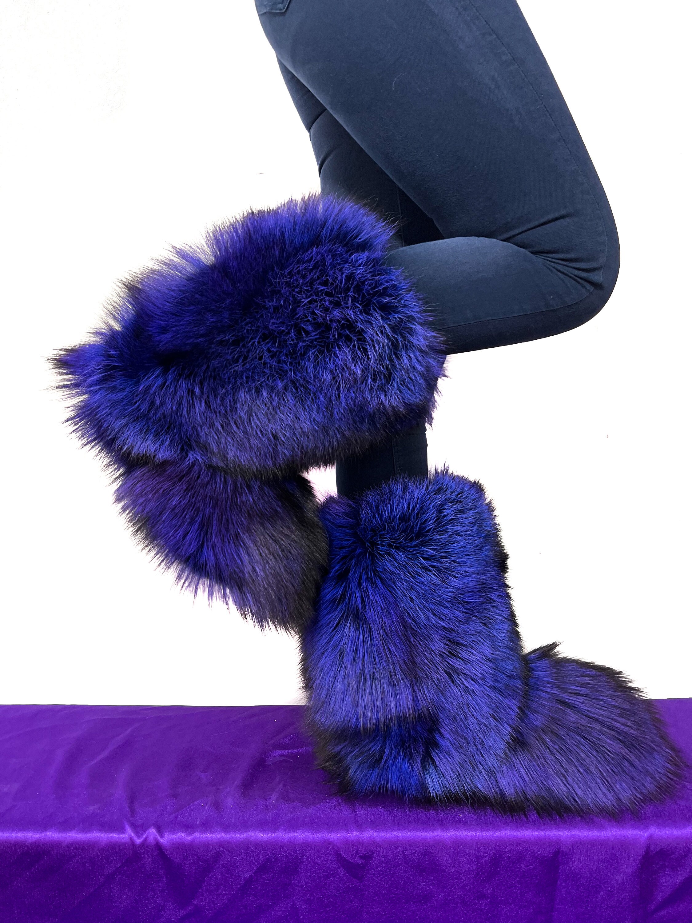 Double-sided Silver Fox Fur Boots for Indoor & Outdoor Arctic Boots Royal  Blue Color Lined in Fur - Etsy