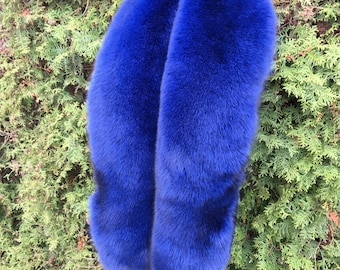 Saga Fox Fur Stole 70' (180cm) Royal Blue Fur Collar Wrap