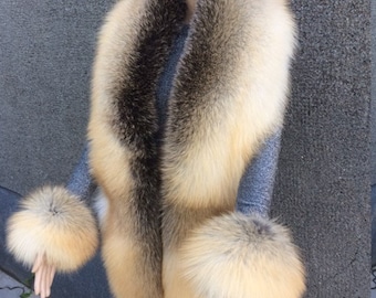 XXL Golden Island Fox Fur Stole 78' (200cm) With Transforming Cuffs/Headband/Scarf/boot covers.