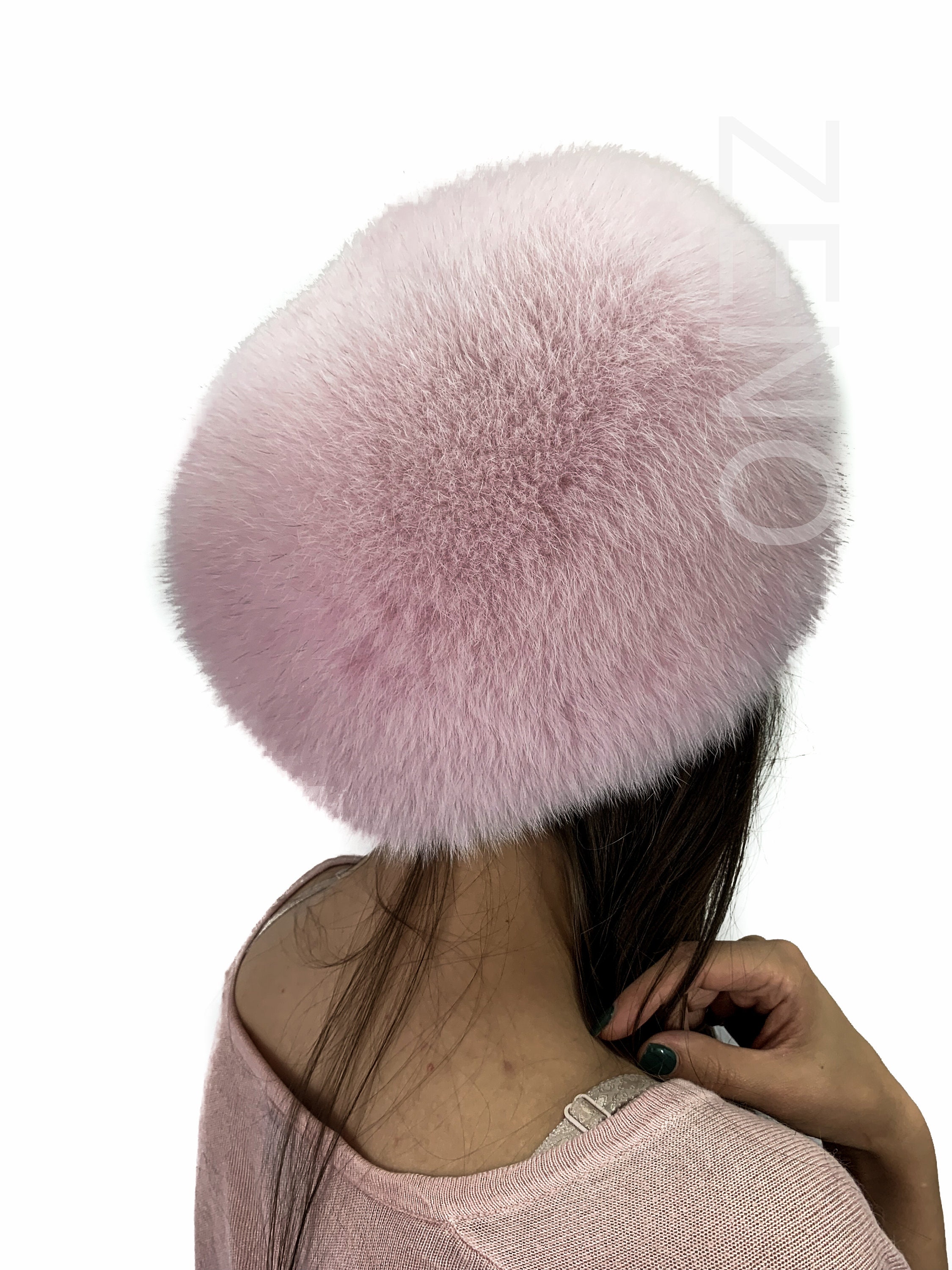 Knit Stretchy Pink Fox Fur Hat