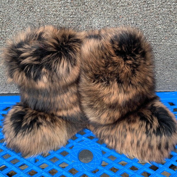 Raccoon Fur Boots For Indoor & Outdoor Natural Colors Fur Shoes Lined In Fur