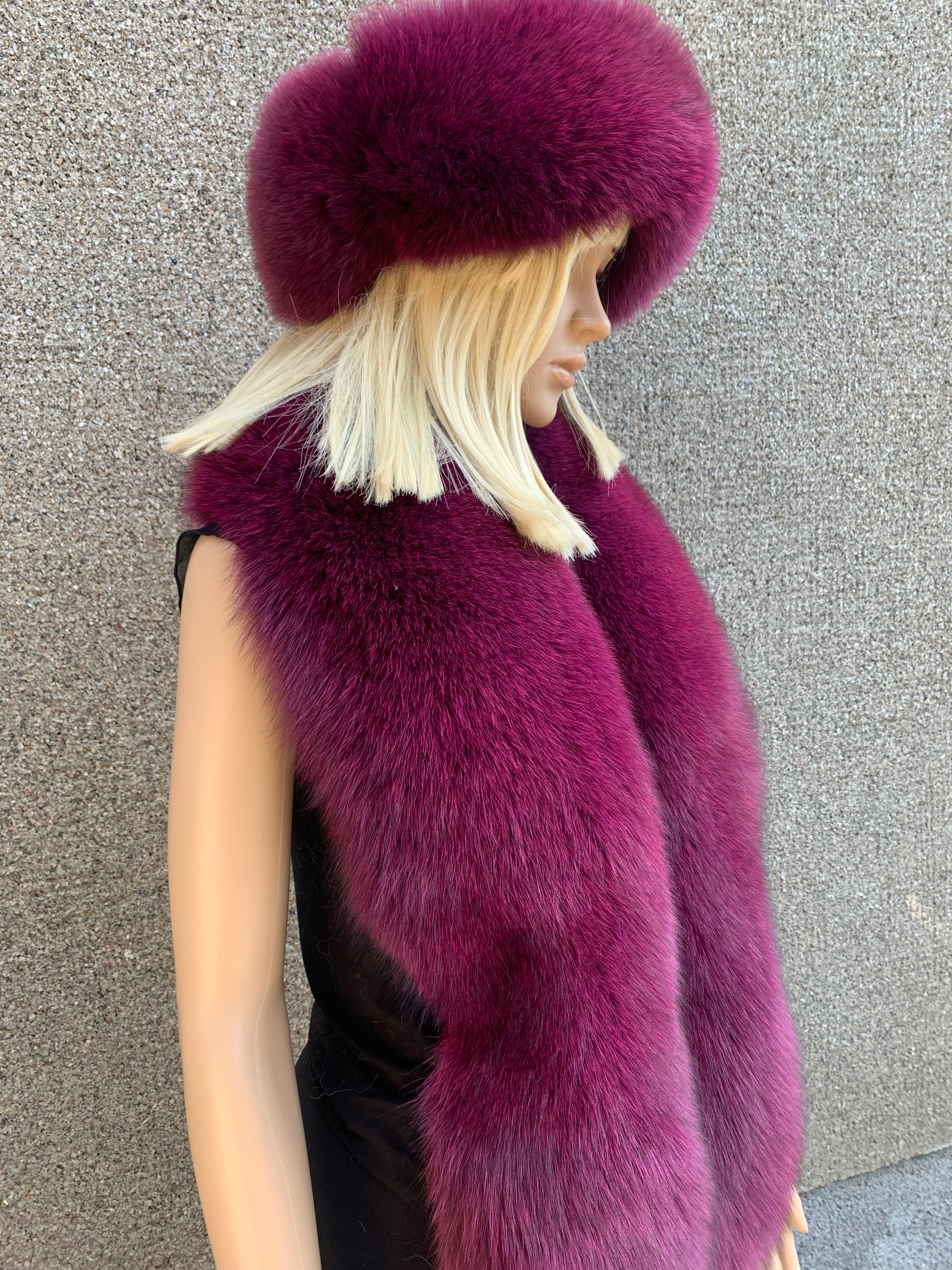 Fox Fur Stole 60\' 150cm Tails / Cuffs / Headband Saga Furs Stole Big Fur  Scarf Burgundy Color Fur - Etsy Israel