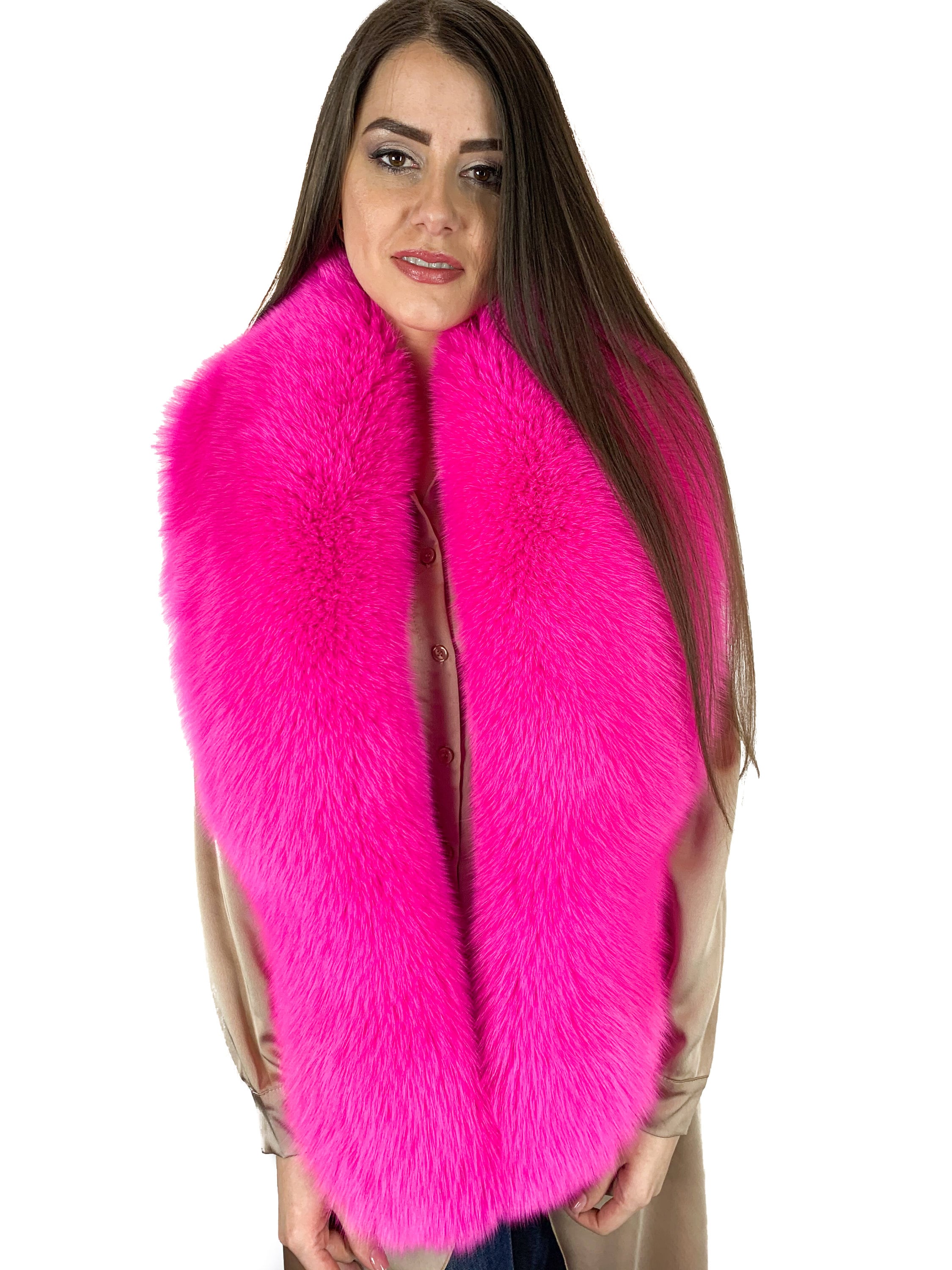 Arctic Fox Fur Stole 70' 180cm Saga Furs Boa Fuschia Pink Color Fox Fur  Collar 