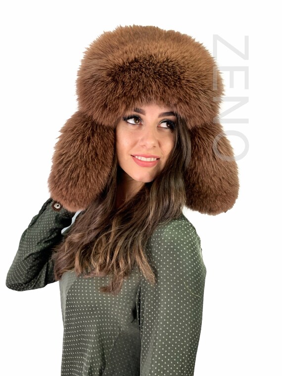 Accessoires Hoeden & petten Wintermutsen Bontmutsen Fox and Mink Fur Hat Saga Furs Ushanka Hat Brown Fur's Trapper Hat Lined With Mink Fur. 