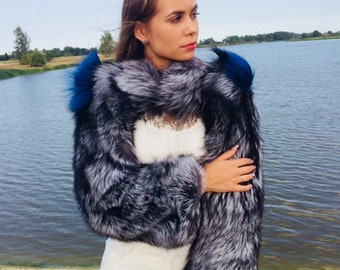 Silver Fox Fur Long Arm Sleeves / Stole With Scarf to Keep Them in Place